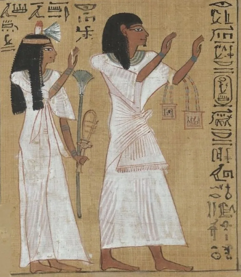 Ausschnitt aus dem Totenbuch-Papyrus des Hunefer mit Hieroglyphentext und Bildszenen